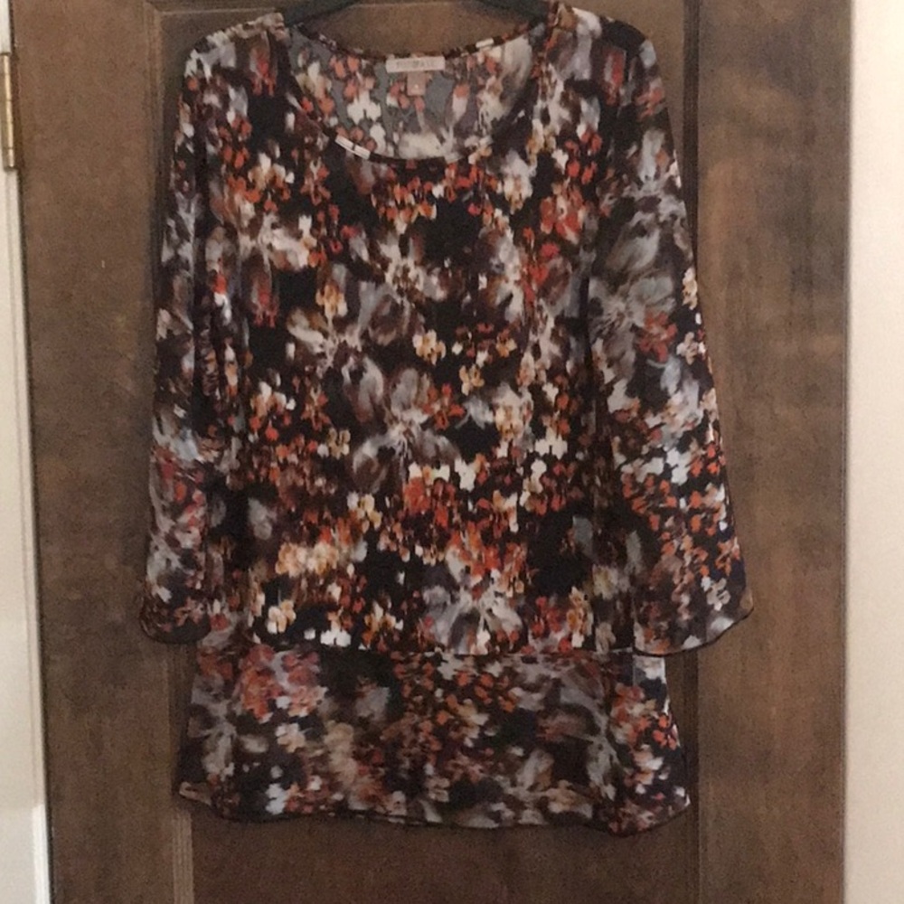 Roz & Ali Black and Orange 3/4 Sleeve Tunic medium